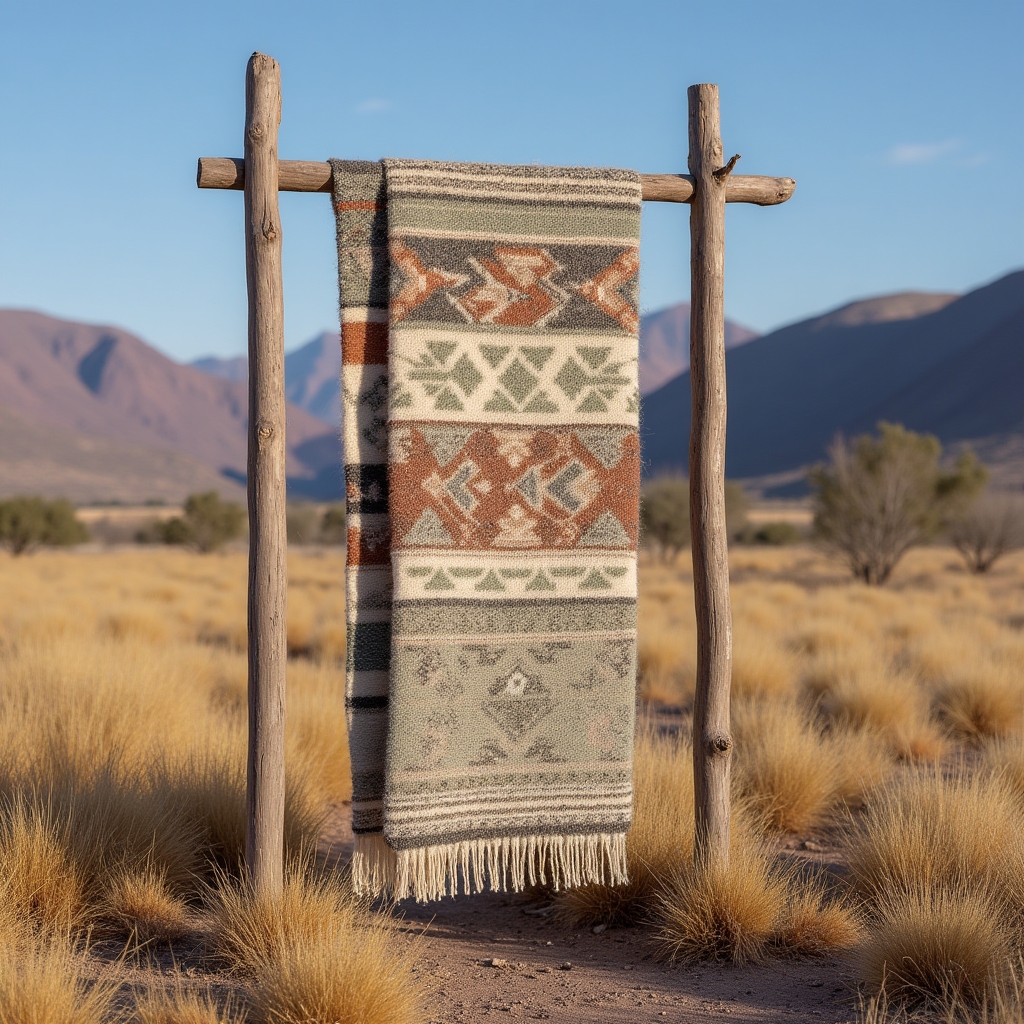 Telar vertical tradicional con tejido en proceso en la provincia de Jujuy
